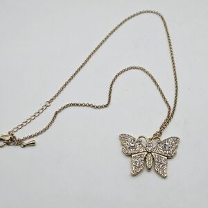 Vintage Beautiful Clear Gucci Butterfly Pendant Charm Necklace Metal Stamped